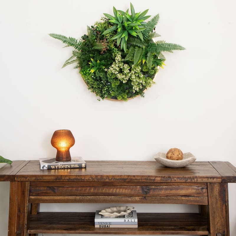 Queensland Rainforest Artificial Round Framed Living Wall Panel - 20"