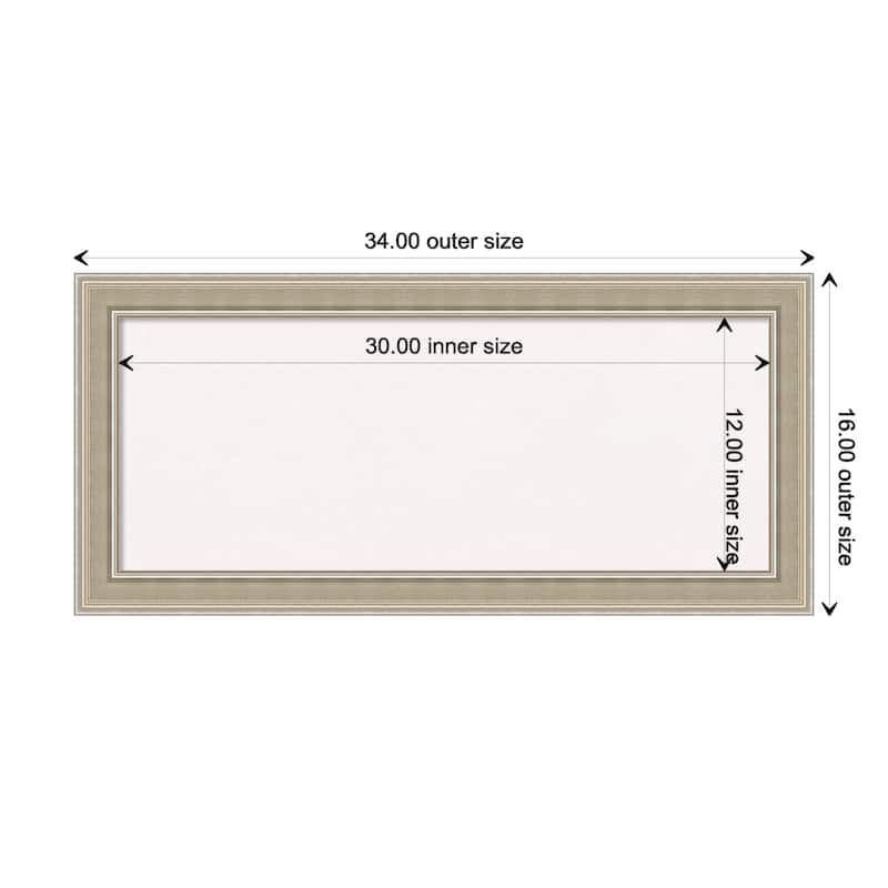Mezzo Silver Wood Framed White Corkboard Bulletin Board - Board Size 30x12