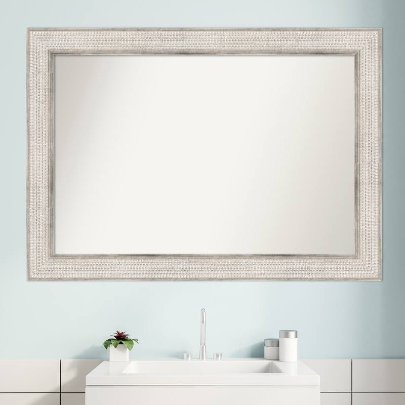 Non-Beveled Wood Bathroom Wall Mirror - Trellis Silver Frame - Trellis Silver