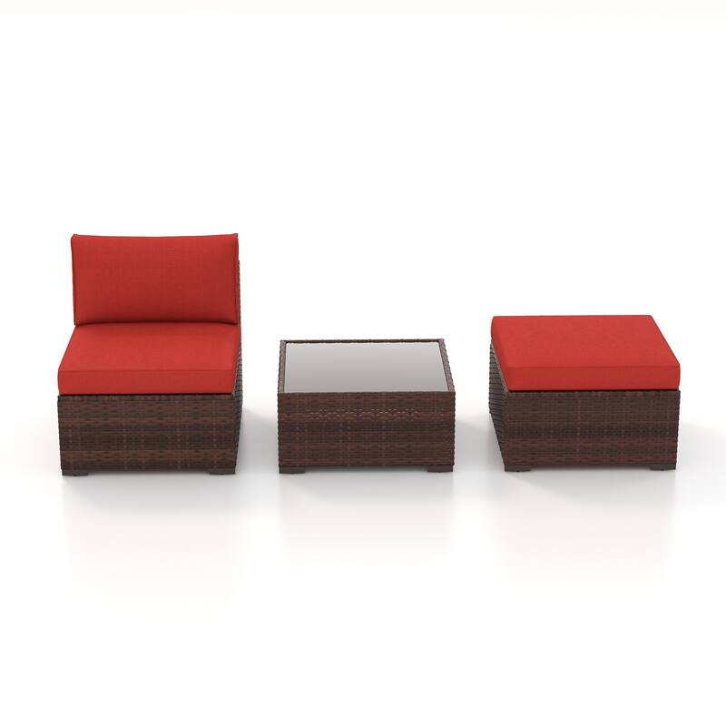 Outdoor 3-Piece Wicker Sofa Set with Ottoman
