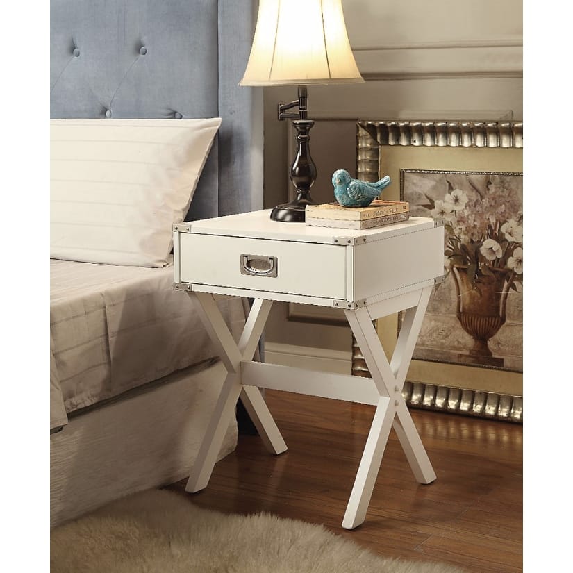 Square End Table, White