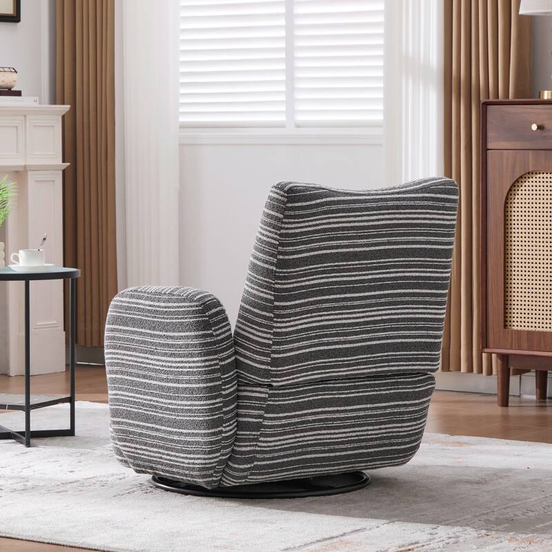 Modern Style 360° Swivel Leisure Chair Fabric Striped Armrest Swivel Chair and metal bracket, suitable for living room, balcony