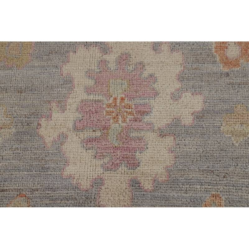 Vegetable Dye Oushak Turkish Area Rug Handmade Blue Floral Wool Carpet - 7'11" x 10'0"
