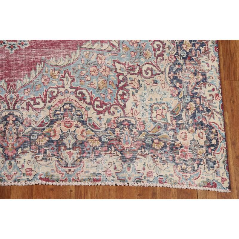 Medallion Kerman Oriental Vintage Area Rug Hand-Knotted Wool Carpet - 6'1"x 9'5"