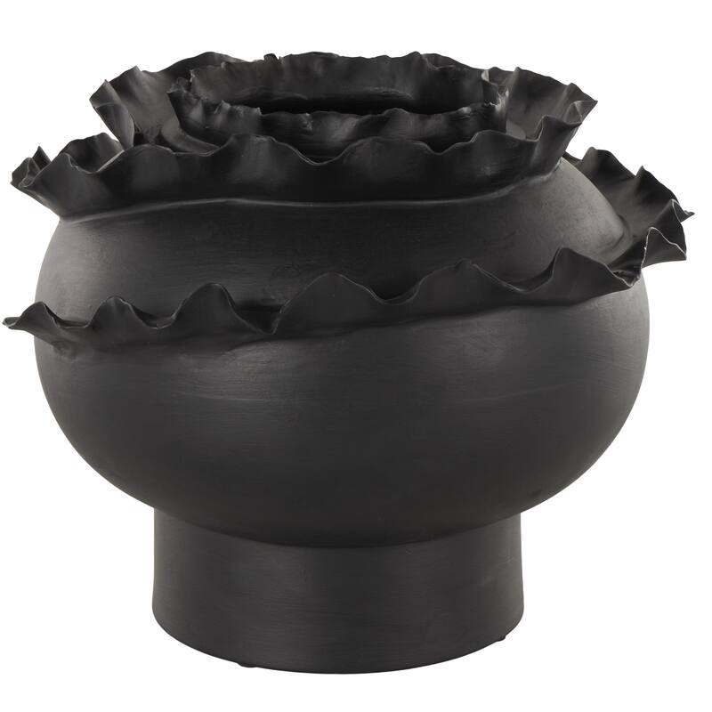 White or Black Ceramic Wide Rounded Floral Inspired Abstract Decorative Vase with Layered Petals