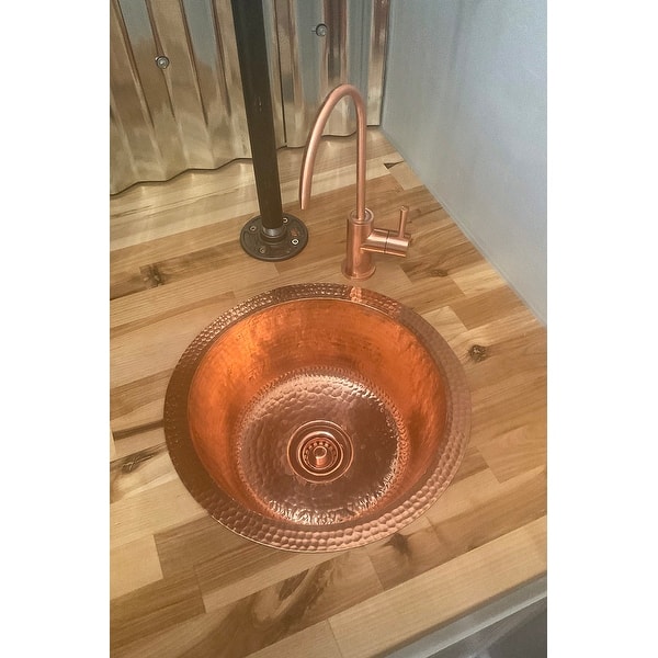 Dual Mount Round Copper 14 in. 0-Hole Bar Sink in Polished Copper with 2 in. Drain Opening Dual Mount Round Copper 14 in. 0-Hole Bar Sink in Polished Copper with 2 in. Drain Opening
