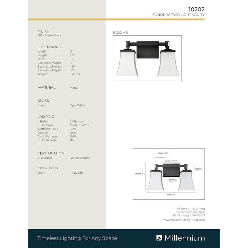 Millennium Lighting Sonorra 2/3/4 Light Vanity Fixture in Matte Black