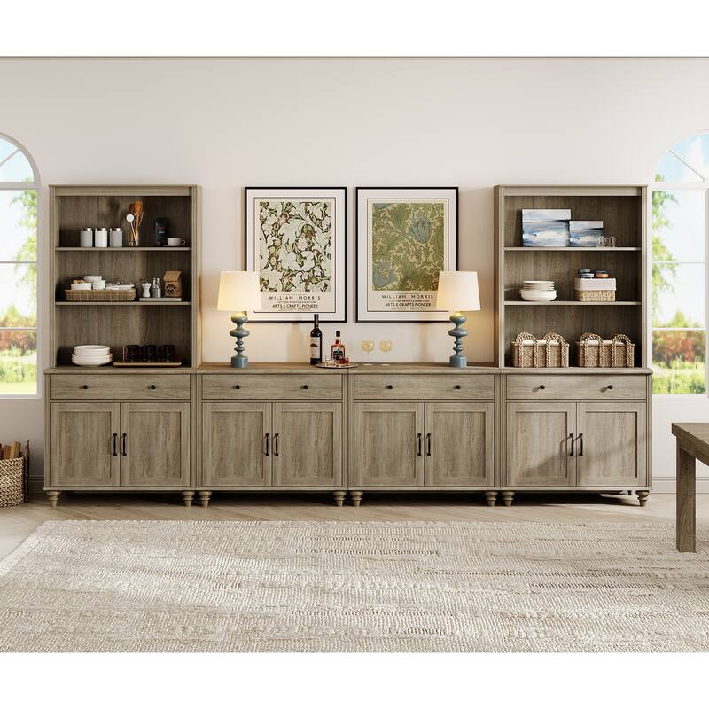 Wash Grey Farmhouse TV Stand with Wooden Doors & Drawers