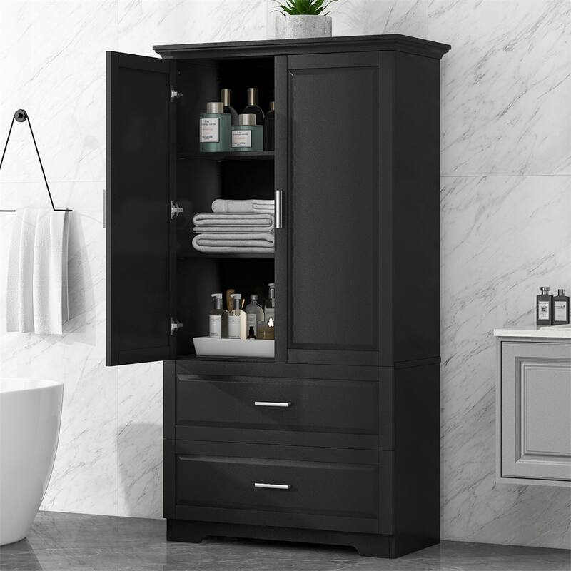 Tall Bathroom Storage Cabinet,Cabinet with Two Doors and Drawers