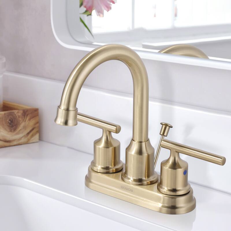 WOWOW 4 in. Centerset Double Handle Bathroom Faucet with Drain Kit Included