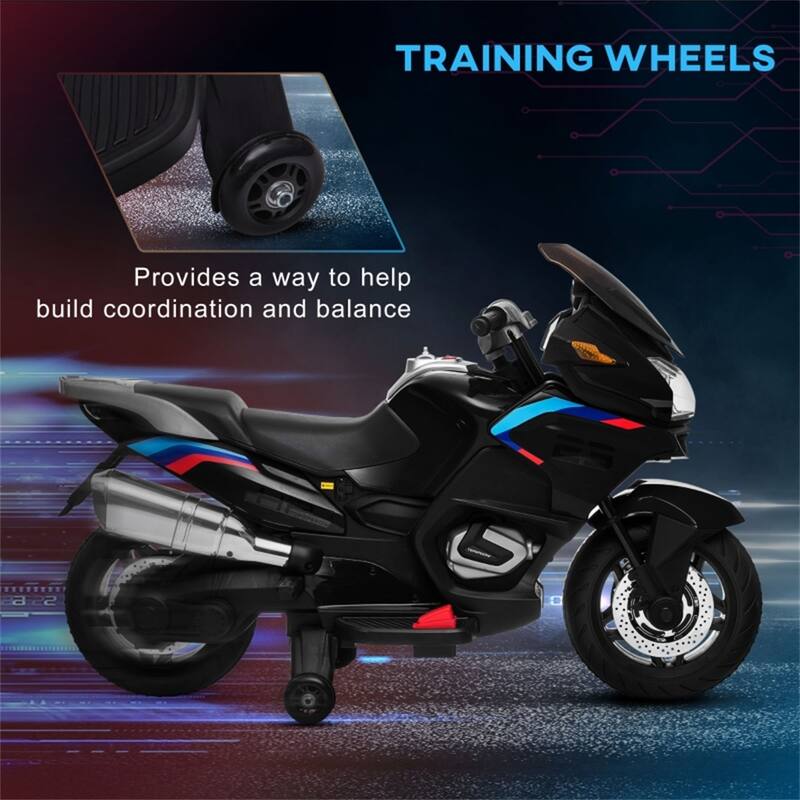12V Kids Electric Motorcycle with Headlights and Removable Training Wheels USB Adjustable Volume - 46.75" L x 15.5" W x 26" H