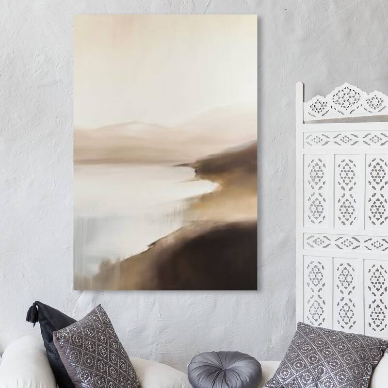 Wynwood Studio Nature and Landscape Misty Lakeshore Brown and Rustic Wall Art Canvas Print - 45 x 30