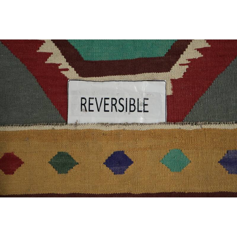 Hand Woven Oriental 100% Wool Carpet Southwestern Tribal Greys & Charcoal Kilim Area Rug - 14' 8'' X 9' 9''