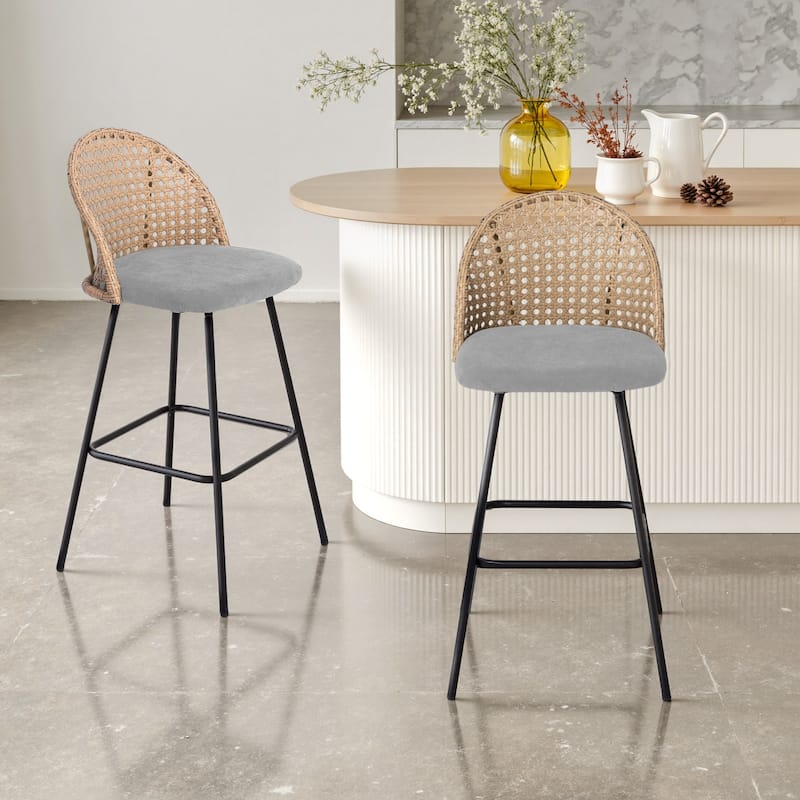 29.52"H Set of 2 Upholstered Bar Stools/ Counter Stools with Metal Leg - Set of 2 - Light Grey