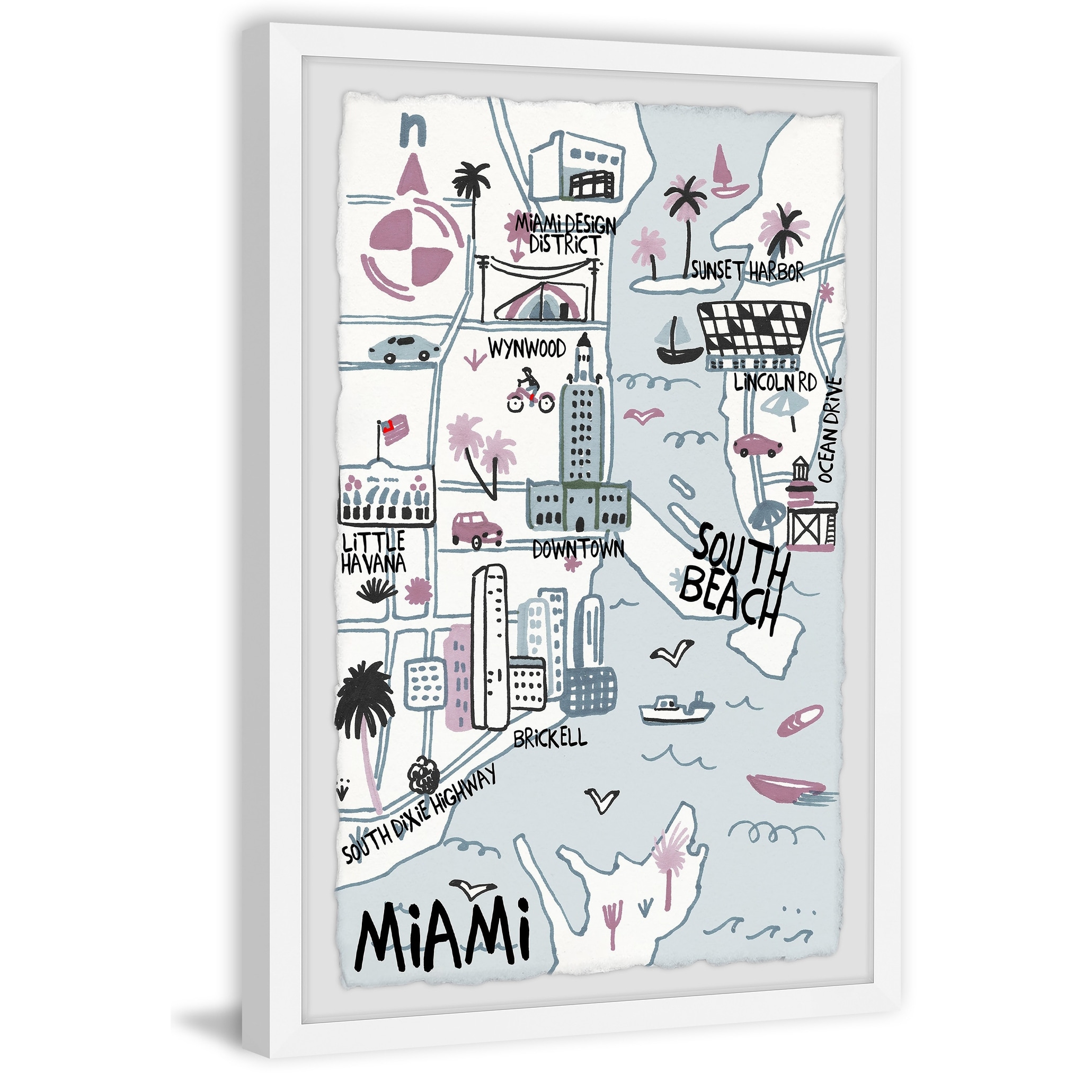 Illustrated Map of Miami' Framed Painting Print - Bed Bath & Beyond -  33068790