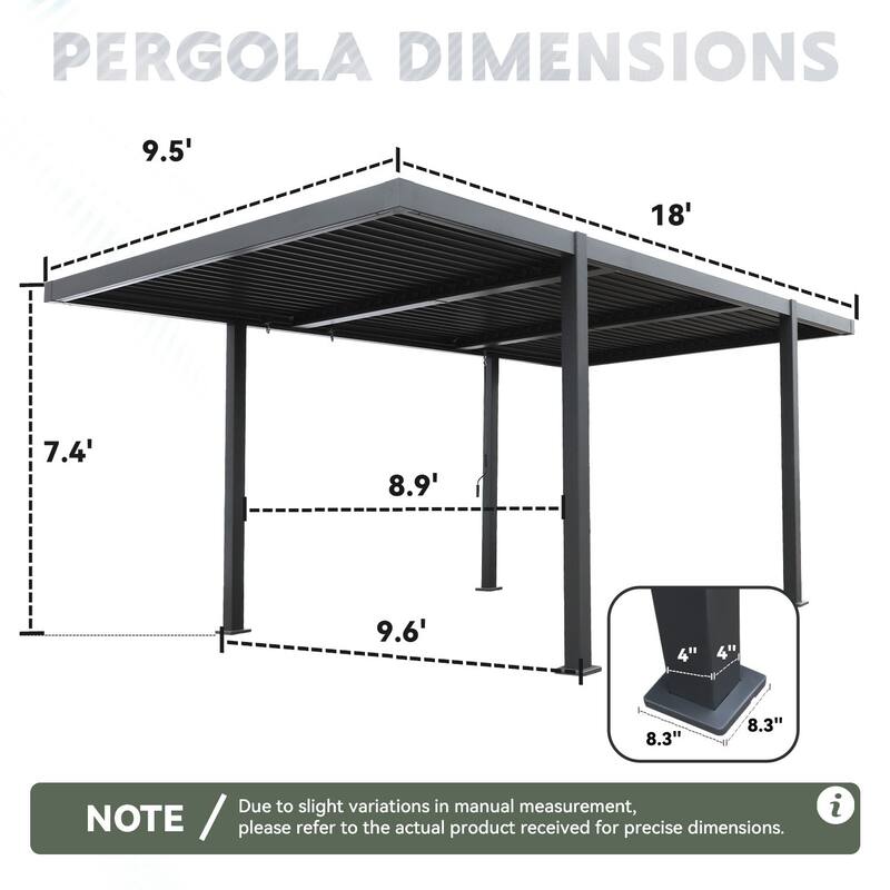 EROMMY Outdoor Louvered Pergola 10'×18', Aluminum Pergola with Adjustable Rainproof Roof, Modern Hardtop Gazebo