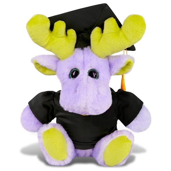 slide 2 of 6, DolliBu Sitting Purple Moose Graduation Plush Toy with Gown and Cap - 12 inches