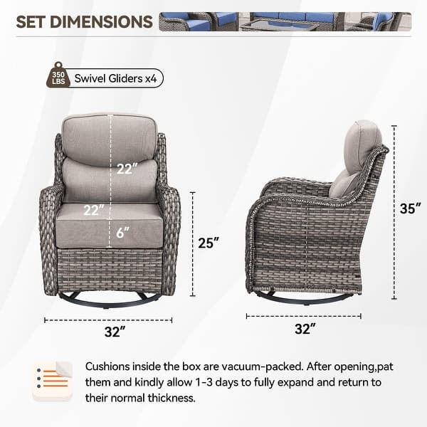 dimension image slide 47 of 68, Outdoor Patio Sofa Swivel Chair with 6-Inch Thick Cushions Set