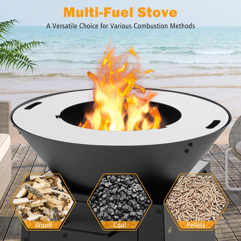 Gymax Patio Fire Pit w/ Firewood Log Rack Outdoor Wood Burning