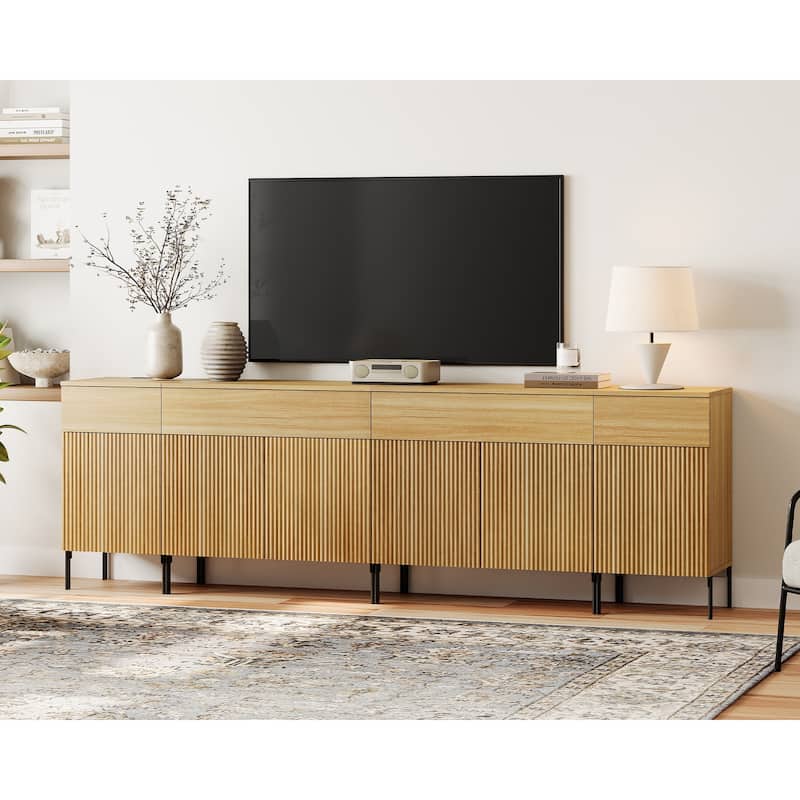 94.5" Modern Reeded Dresser TV Stand For Tvs Up To 100 Inch, Entertainment Center With Charging Station