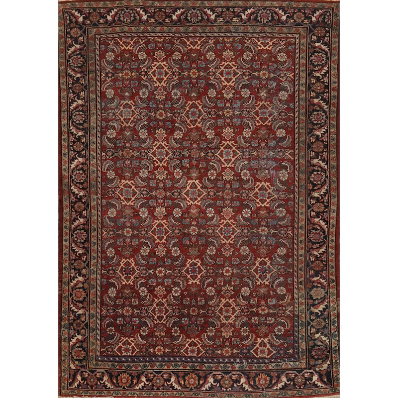 Hand Knotted Oriental 100% Wool Carpet Traditional Floral Red Mahal Area Rug - 12' 2'' X 9' 5''