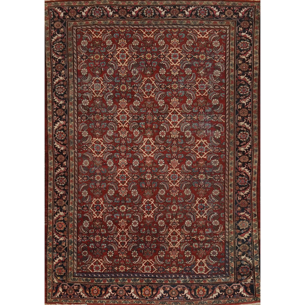 Hand Knotted Oriental 100% Wool Carpet Traditional Floral Red Mahal Area Rug - 12' 2'' X 9' 5''