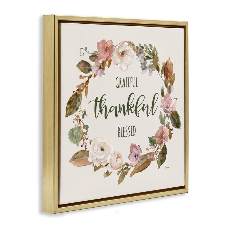 Stupell Elegant Gratitude Wreath Framed Floater Canvas Wall Art Design By Livi Finn