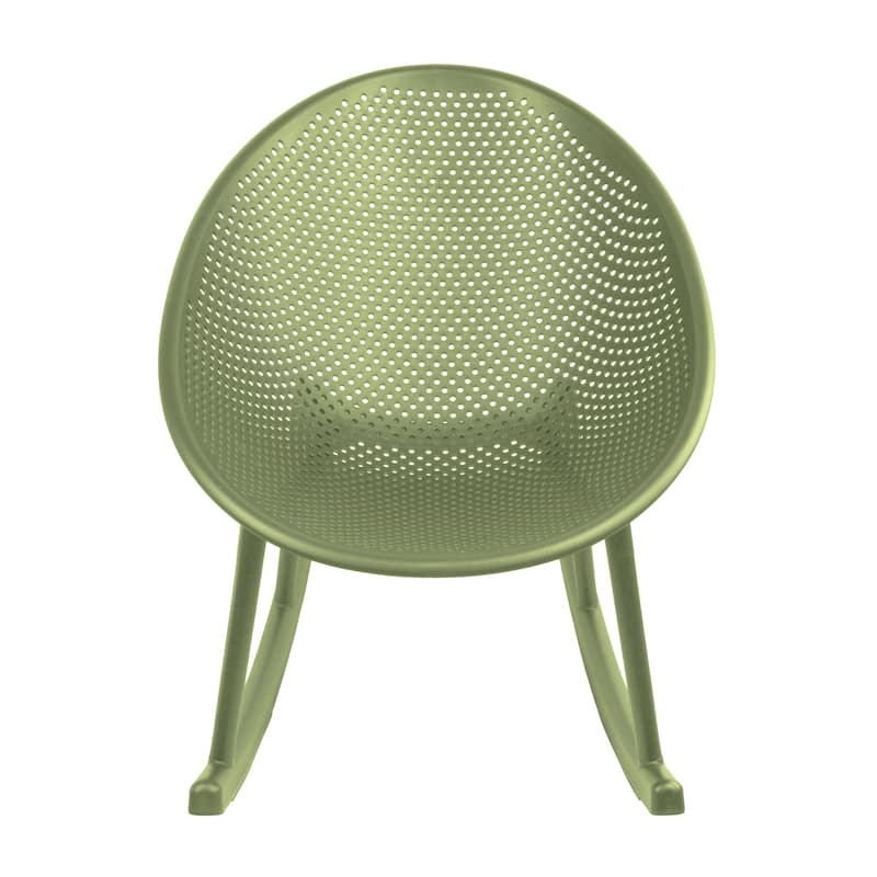 Mid-Century Modern Plastic Rocking Lounge Chair Plastic Legs with Breathable Perforated Egg Shaped Seat for Indoor/Outdoor Use - Green