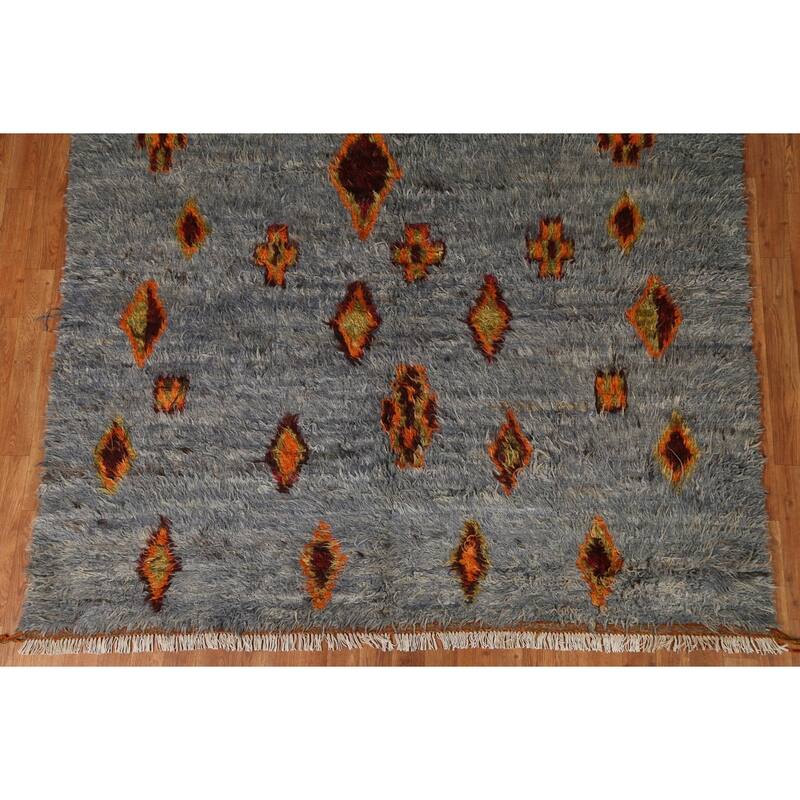 Hand Knotted Oriental 100% Wool Carpet Modern Tribal Navy Blue & Blues Moroccan Area Rug - 9' 9'' X 6' 4''