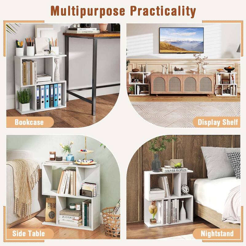 Costway 1/2 PCS 3-Tier Bookshelf Geometric Bookcase Side Table with