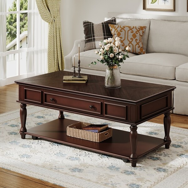 Farmhouse Coffee Table with One Drawer, Movable Rectangular