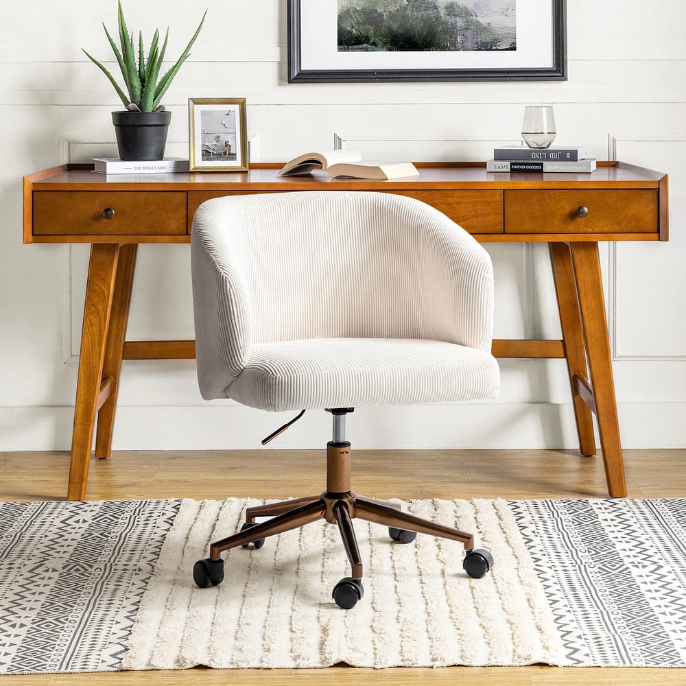 Astore Modern Corduroy Ergonomic Barrel Swivel Office Chair with Height-Adjustable by HULALA HOME