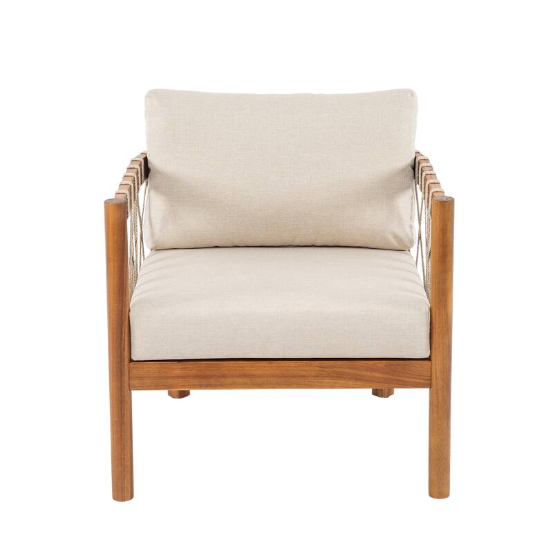 Scott Living Coastal Haven Outdoor Chair Acacia Wood with Beige Cushions