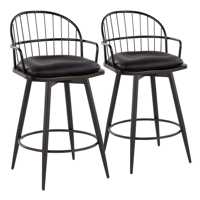 Carbon Loft Ellul 26" Fixed-Height Counter Stool with Arms, Tapered Metal Legs and Removable Seat Cushion (Set of 2)