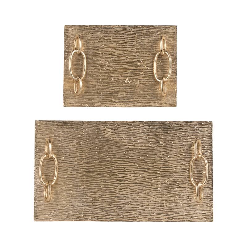 Decorative Metal Tray with Link Handles - Set of 2 - 21", 14", Gold
