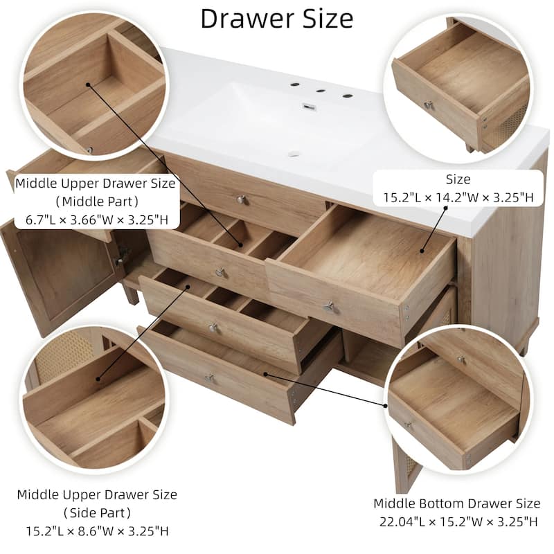 Christopher Knight Home - Emery 60" Bathroom Vanity with SMC Sink, Natural Finish for Modern Large Storage Cabinet