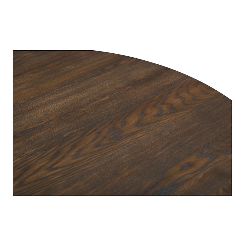 NADAAL STUDIOS Arlisse Dining Table for 6, Round Oak Wood Top, Dual-Layer Top with V-Groove Iron Crossing Base, Dark Brown
