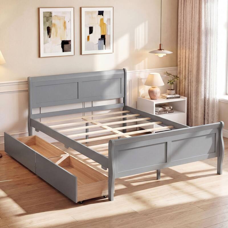 Costway Twin Size Bed Frame with 2 Storage Drawers Wood Platform Bed