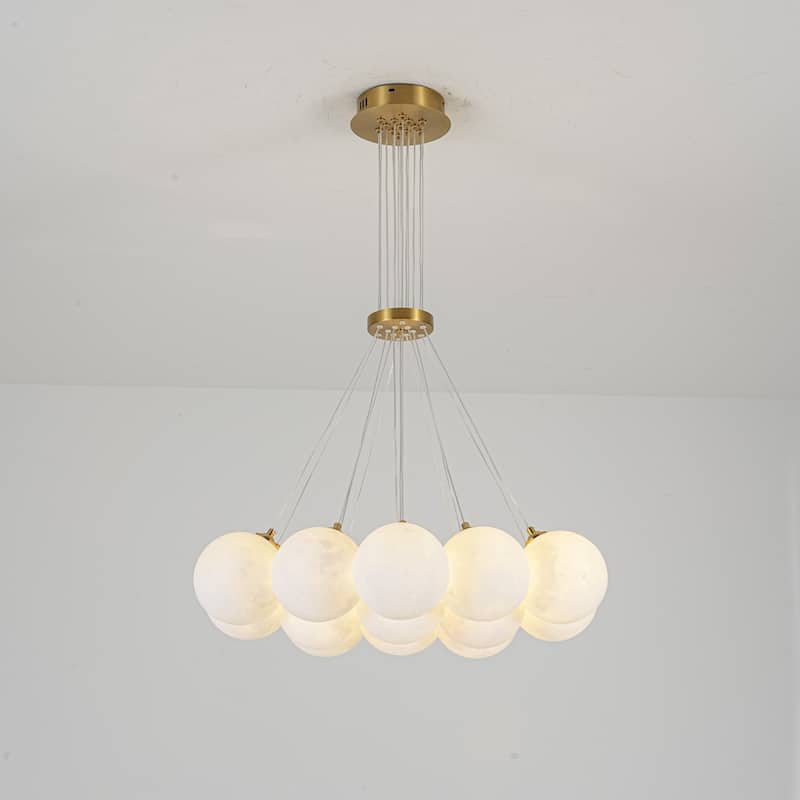13-Light Modern Cluster Bubble Glass-Like 3D Printed Moon-Shade Gold Metal Chandelier for Living Room