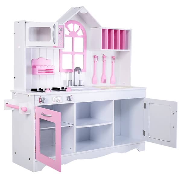 Shop Costway Kids Wood Kitchen Toy Cooking Pretend Play Set