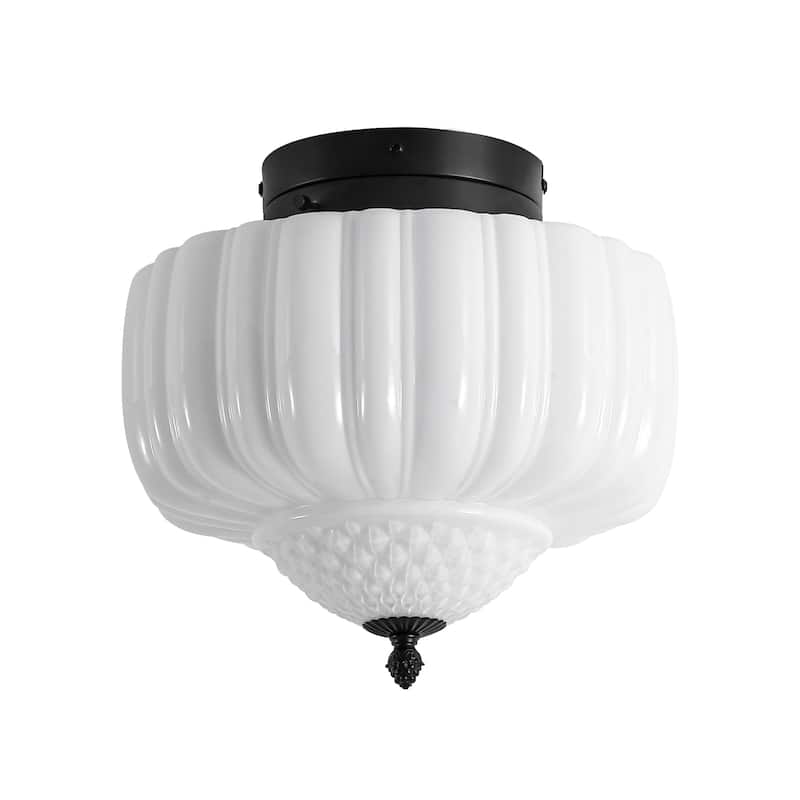 12.6" Modern Coastal Schoolhouse Semi-Flush Mount Ceiling Light with Milk Textured Glass for Bedroom, Kitchen, Entryways