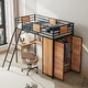 preview thumbnail 3 of 17, Black Twin Size Metal Wood Loft Bed with L-shaped Desk and Wardrobe