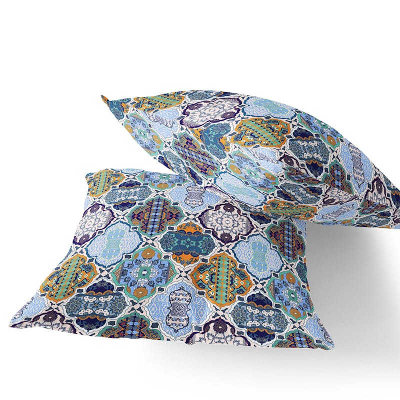 HomeRoots Set of Two 16" X 16" Blue and Orange Blown Seam Floral Indoor Outdoor Throw Pillow - 16.00' X '16.00' X '5.00