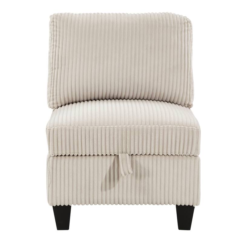 4-Piece Modular Sectional in Beige Corduroy, with Storage, Pockets, Ports, 89x64x36 inches, 235 lbs