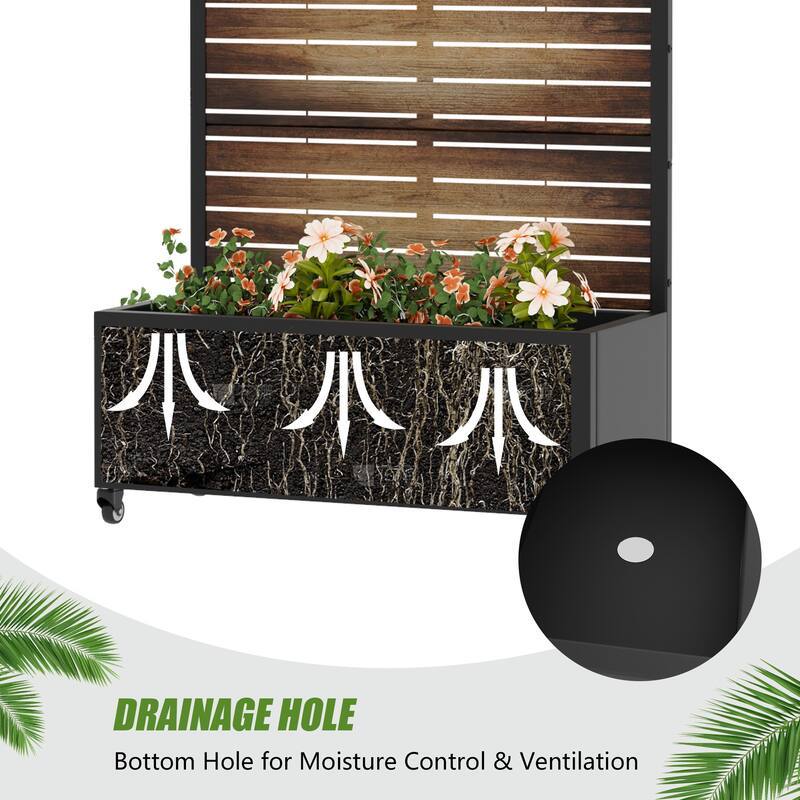 Metal Planter Box with Trellis Privacy Screen Planter Box with Lockable Wheels