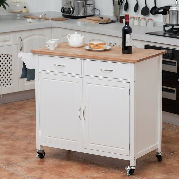 Shop Costway Modern Rolling Kitchen Cart Island Wood Top Storage