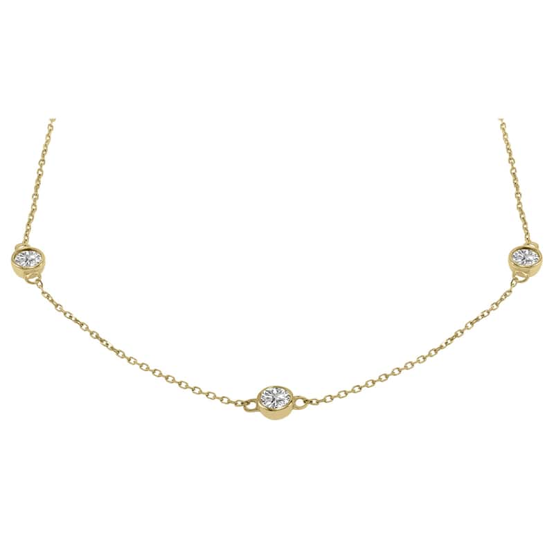 Marquee 1.50 Carat TW Bezel Set Lab Grown Diamond Station Necklace in 14K Yellow Gold