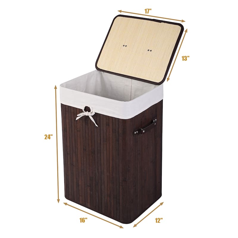 Costway Rectangle Bamboo Hamper Laundry Basket Washing Cloth Bin Bag - See Details