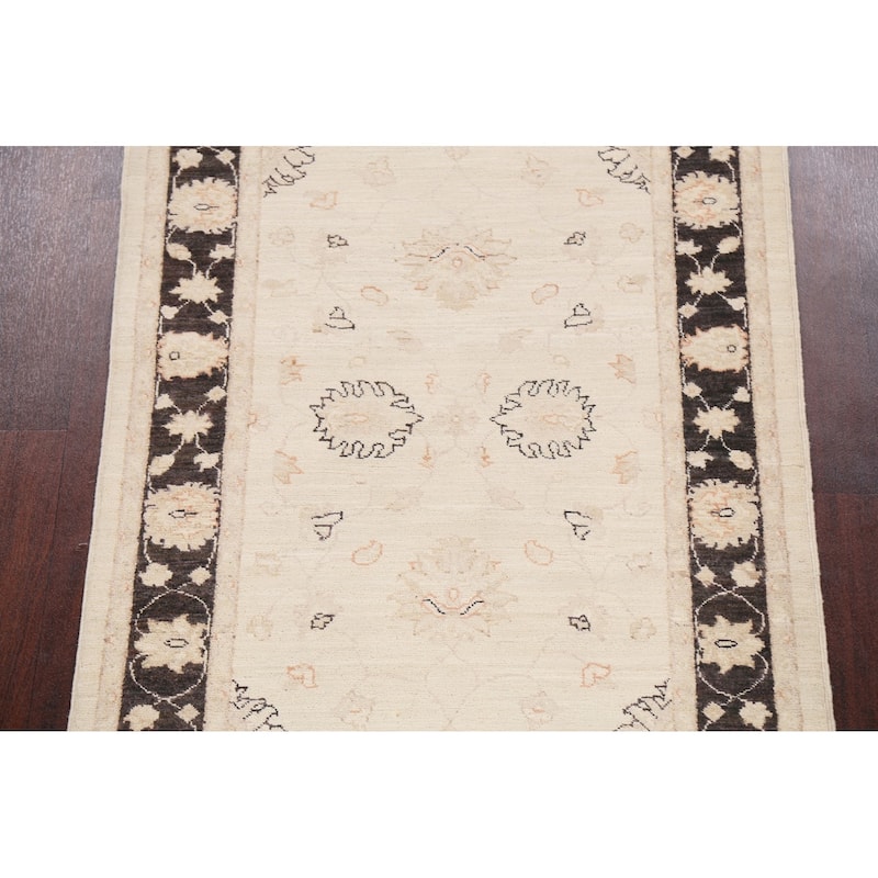 Vegetable Dye Peshawar Chobi Oriental Floral Runner Rug Wool Handmade - 3'2" x 9'7"