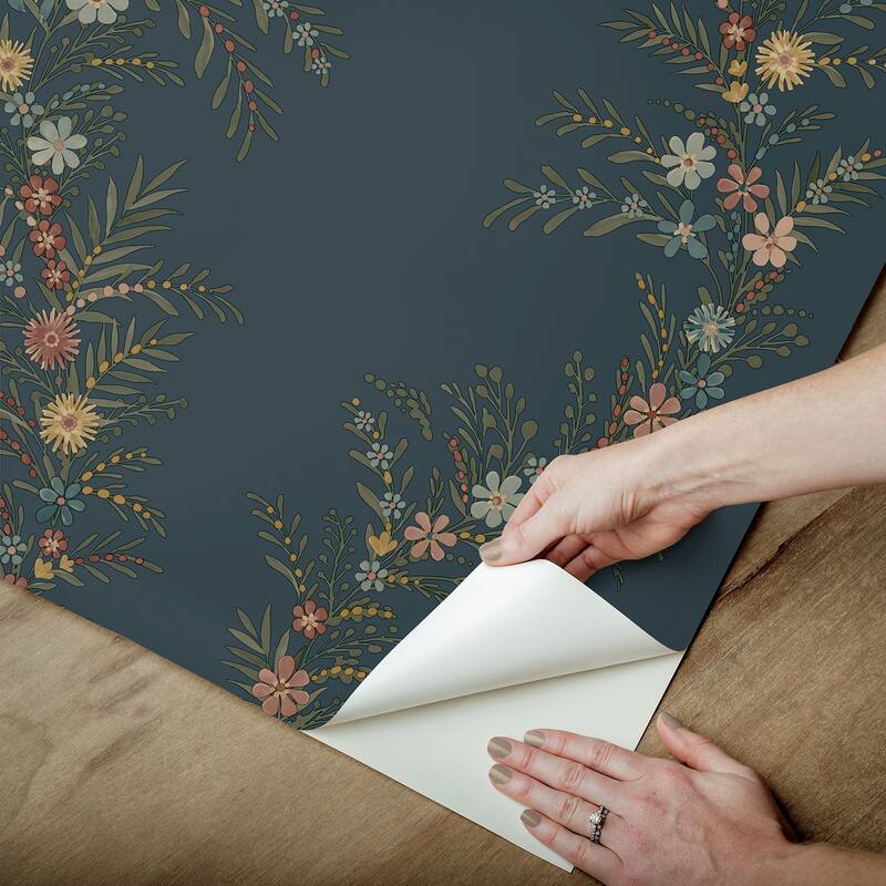 Chris Loves Julia x NuWallpaper Posy Midnight Peel and Stick Wallpaper